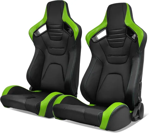 Vista 42 de IKON MOTORSPORTS, Asiento universal de carreras PU + cuero de carbono + gamuza, con deslizadores dobles, asiento deportivo reclinable negro