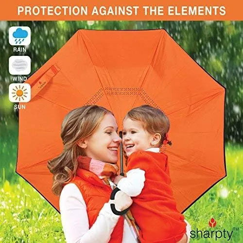 Vista 6 de Sharpty - Paraguas invertido resistente al viento para mujer con protección UV con mango en forma de C