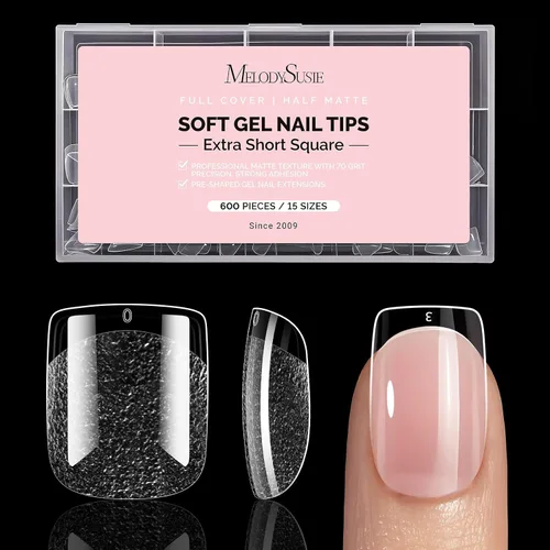 Vista 9 de MelodySusie Puntas de uñas cuadradas extralargas en X, 600 unidades, 12 tamaños, acrílico transparente, uñas a presión para extensiones de bricolaje