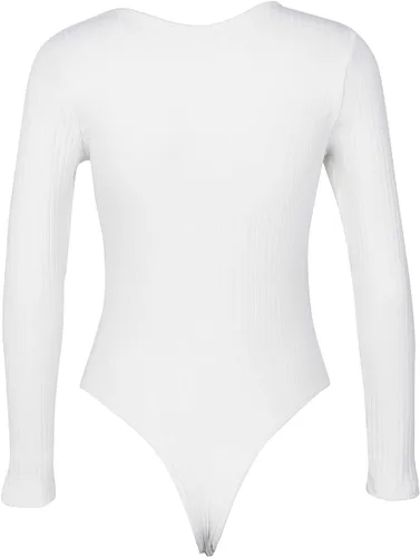 Vista 4 de GEMBERA Body de manga larga con cuello en V profundo para mujer, de punto acanalado, ajustado, básico