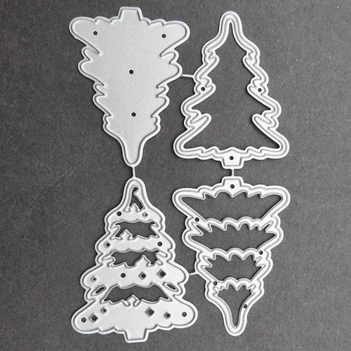 Vista 4 de hinana Juego de 4 troqueles de metal para árbol de Navidad, troqueles de corte de árbol de Navidad, plantillas para bricolaje álbumes de recortes