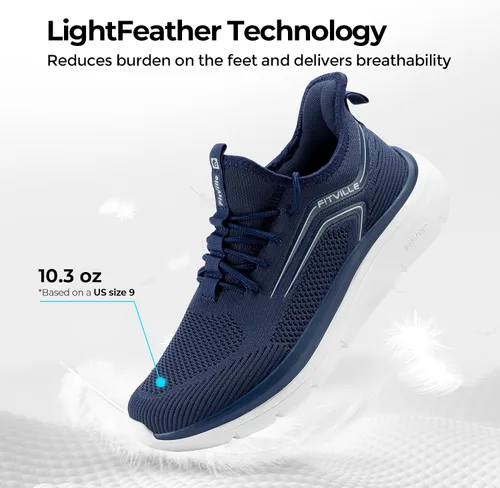 Vista 4 de FitVille Zapatos anchos para caminar para hombre, zapatillas atléticas, zapatos ligeros de entrenamiento sin cordones para manos libres - Cloud
