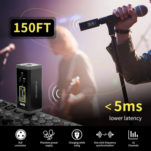 Vista 3 de Transmisor y receptor UHF inalámbrico XLR, rango de 150 pies, adaptador de micrófono inalámbrico enchufable para micrófono dinámico y condensador