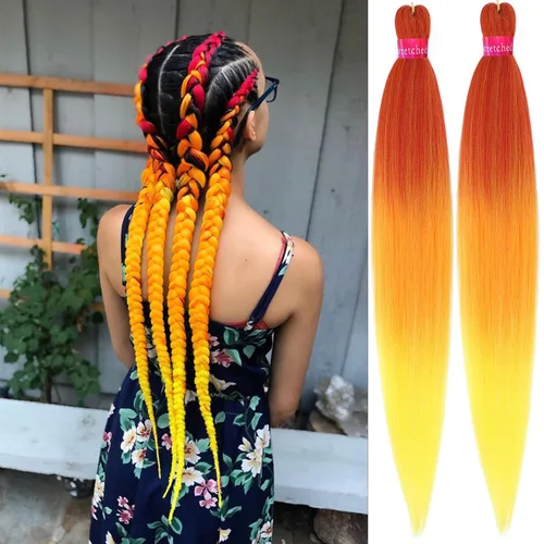 Vista 38 de Cabello trenzado verde con lentejuelas de 26 pulgadas, preestirado, trenzas de textura Yaki, extensiones de cabello pre plumadas, 3 paquetes, fácil