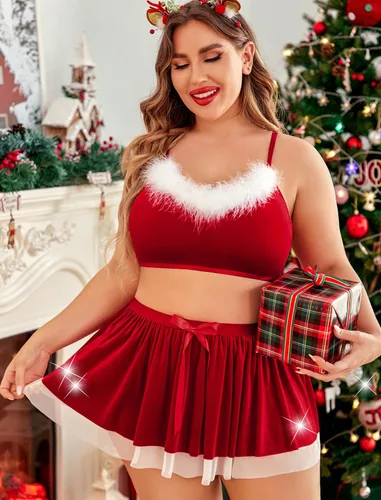 Vista 2 de Avidlove Conjunto de disfraz de Navidad de Papá Noel para mujer, talla grande