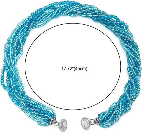 Vista 3 de COOLSTEELANDBEYOND Gargantilla de cadena trenzada de cristal multicapa, cierre magnético, collar llamativo, pulsera