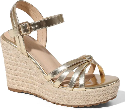 Vista 10 de mikarka Sandalias de tacón de cuña para mujer: alpargatas con plataforma de Tacón de cuña de 3.94"/Nubuck negro