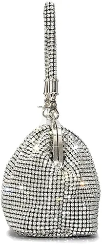 Vista 3 de DJBM Bolso de mano con diamantes de imitación para mujer, bolso de mano de noche para mujer, fiesta, graduación, cóctel, boda