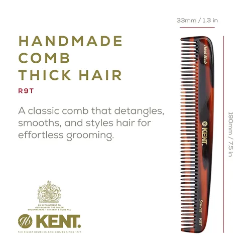 Vista 2 de Kent R9T - Peine para desenredar todo el cabello grueso, dientes anchos para cabello grueso, rizado y ondulado. Peine desenredante para aseo