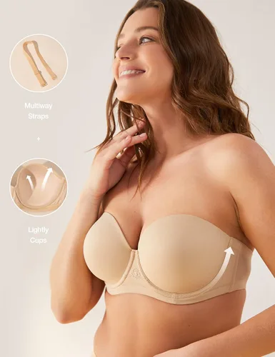 Vista 4 de Deyllo Sujetadores sin tirantes para mujer, talla grande, con varillas, cobertura completa, copa moldeada, brasier multisentido