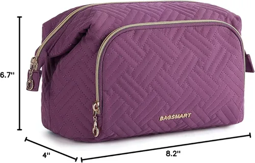 Vista 2 de BAGSMART - Bolsa de maquillaje de viaje, bolsa de cosméticos, estuche organizador de maquillaje, grande, de apertura amplia para mujeres, bolso
