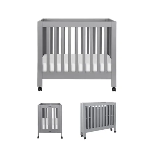 Vista 13 de Babyletto Origami Mini cuna plegable portátil con ruedas en negro, 2 posiciones de colchón ajustables, certificado Greenguard Gold