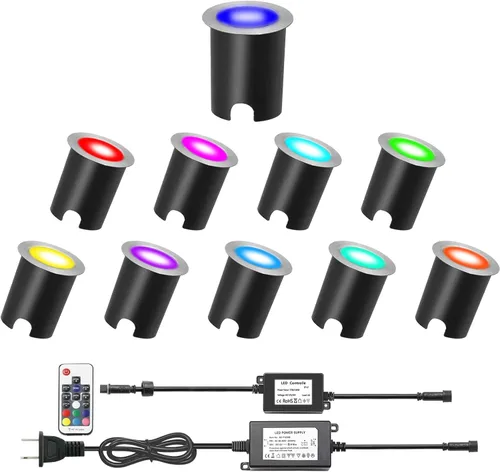 Vista 31 de Kits de luces LED empotrables para cubierta con carcasa protectora, iluminación LED de paisaje al aire libre IP67 impermeable, CC 12 V de bajo Azul