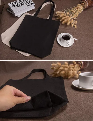 Vista 5 de Lily Queen - Bolsa de lona natural reutilizable para compras, Negro - Paquete de 12