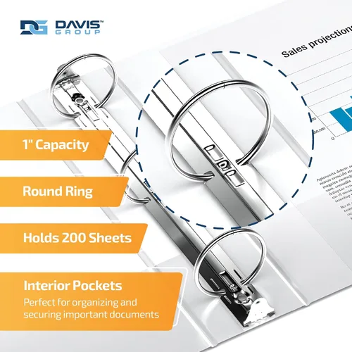 Vista 3 de QuickFit Landscape - Carpeta de 3 anillos redondos, resistente de 8 1/2 x 11 x 1 pulgadas, paquete de 4, color blanco