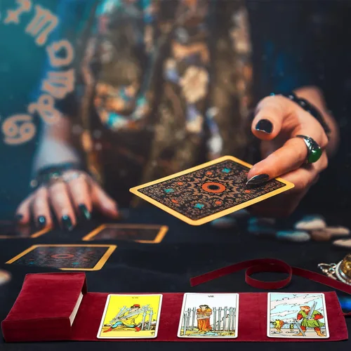 Vista 5 de Zhengmy 4 piezas de Tarot Wrap Almacenamiento Holder Spread Cloth para Oracle Decks