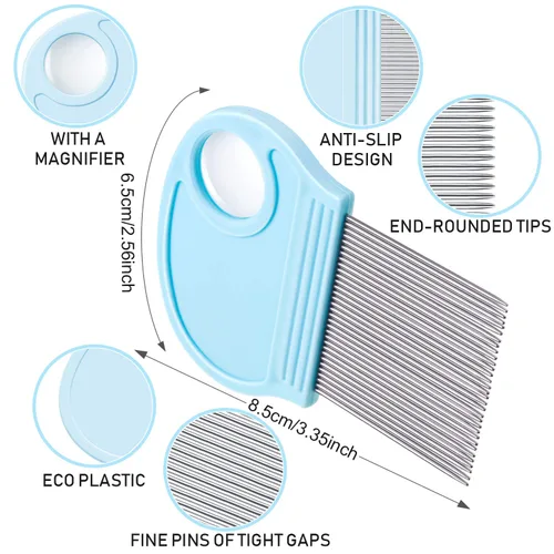 Vista 2 de 6 piezas para eliminar piojos en la cabeza, peine de pelo con lupa, herramienta de dientes de metal fino para perros, gatos, mascotas, aseo humano