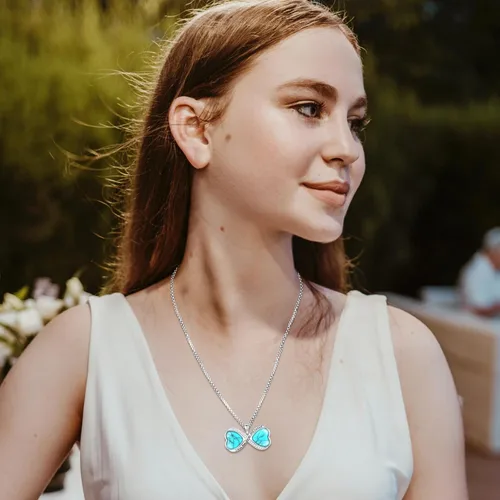Vista 132 de Joyas de turquesa para mujeres y hombres de plata de ley 925 con colgante de urna para cenizas, collar con medallón de imagen, martillo de Thor