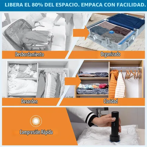 Vista 2 de Paquete de 12 bolsas de almacenamiento al vacío de viaje con bomba eléctrica inalámbrica recargable, bolsas de empaque de viaje para equipaje