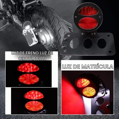 Vista 6 de Rich Choices Luces traseras de motocicleta con soporte lateral para placa de matrícula, luces de freno integradas, luz de parada impermeable