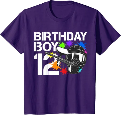 Vista 18 de 12th B-Day Paintball Birthday Party Boy 12 Year Old Funny T-Shirt, Negro