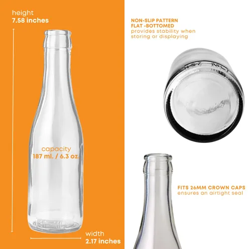 Vista 3 de Botellas transparentes de champaña de 6.3 oz, 24 unidades por caja.