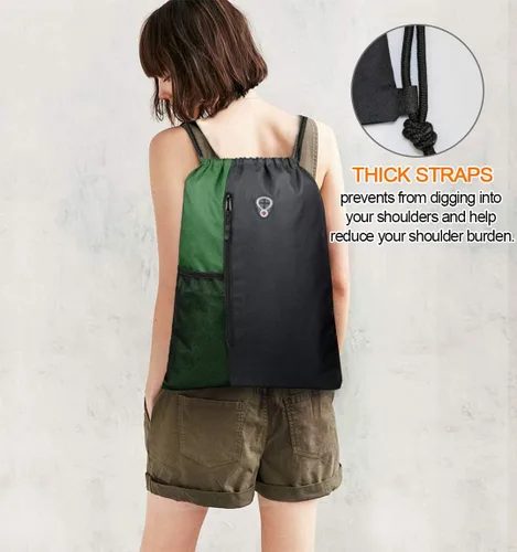 Vista 6 de Mochila con cordón, con estilo deportivo, bolsa de gimnasio para mujeres, hombres y niños, bolsa de gran tamaño con zíper y bolsillos de malla