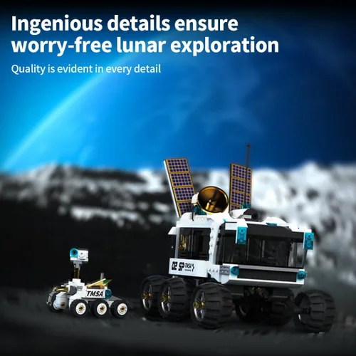 Vista 9 de Space Explorer Lunar Rover - Juego de bloques de construcción de vehículos espaciales todo terreno Moon Rover con mini vehículo lunar, regalo