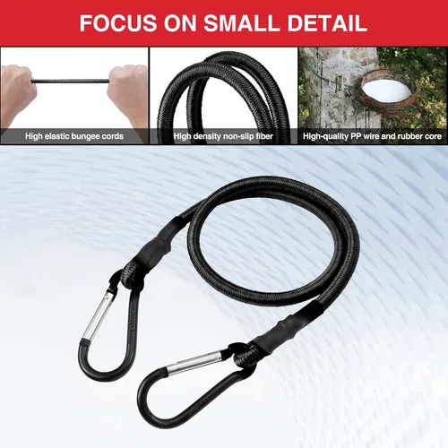 Vista 5 de WORKPRO Cuerdas elásticas de 24 pulgadas con ganchos, paquete de 4 correas elásticas de goma superior resistente, cuerda elástica fuerte para tienda