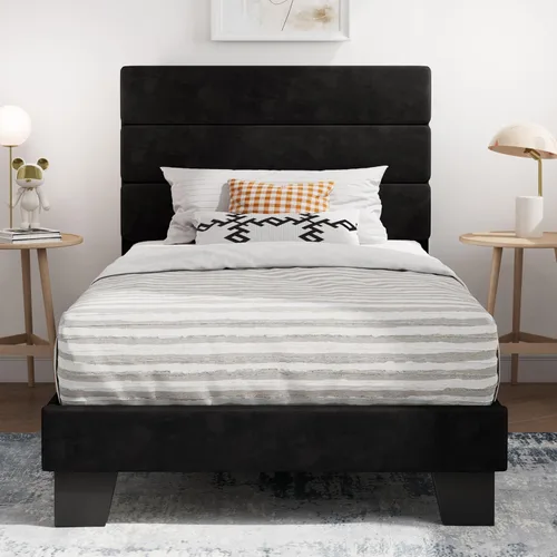 Vista 16 de SHA CERLIN Marco de Cama de Plataforma Twin con Cabecera de Tela Tapizada, Base de Colchón con Fuerte Soporte de Listones de Madera, No Necesita
