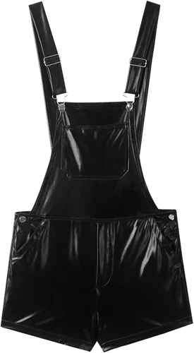 Vista 6 de Overol corto metálico brillante para hombre, con correas ajustables, enterizo de una pieza para fiesta, vestido elegante para club