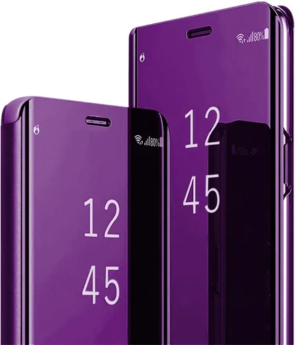 Vista 8 de Compatible con Samsung Galaxy S21 FE - Funda de piel transparente con espejo S-View, a prueba de golpes, con función atril, antiarañazos, funda Negro