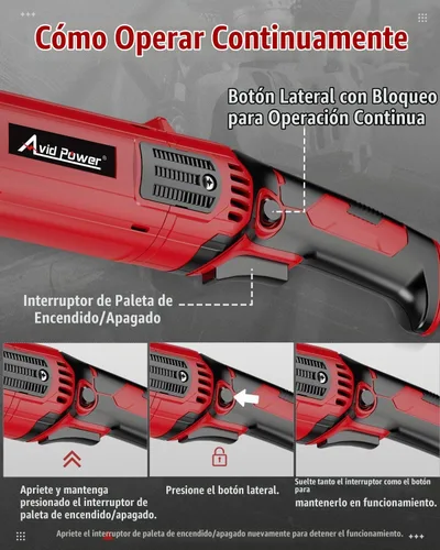 Vista 3 de AVID POWER Amoladora Angular de 4-1/2 Pulgadas 8.0 Amperios 1000W Herramienta Amoladora Eléctrica de 7 Velocidades Variables Amoladora de Metal