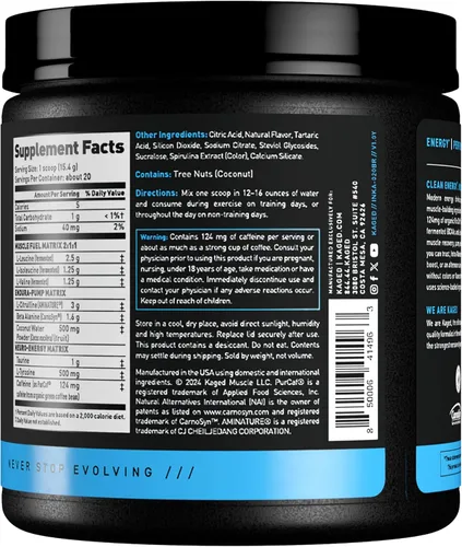 Vista 9 de Kaged Polvo intraentrenamiento In-Kaged BCAAs, L-citrulina y beta-alanina para resistencia 124 mg PurCaf orgánico PurCaf Agua en polvo de coco 20