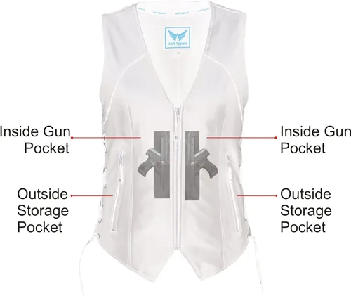 Vista 2 de A&H Apparel Chaleco de cuero para motocicleta con bolsillos ocultos para mujer