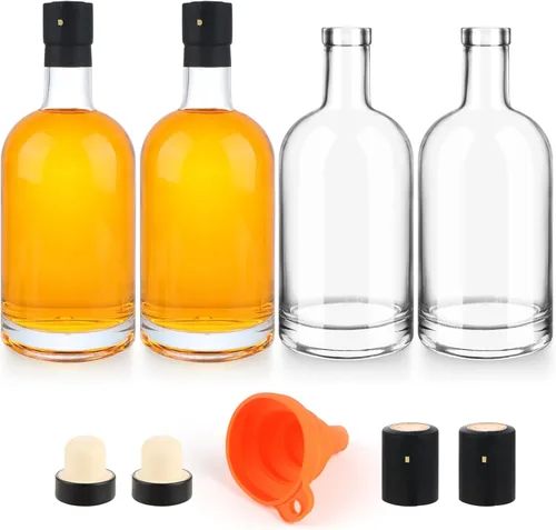 Vista 8 de GUANENA Paquete de 3 botellas de vidrio transparente de 33 onzas con tapas de corcho, botellas de licor de 33.8 fl oz Base pesada, botellas