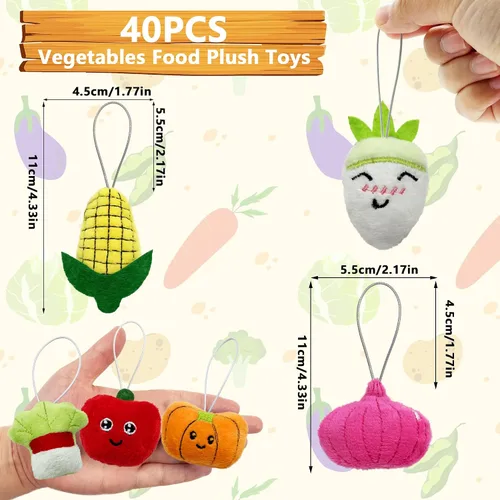 Vista 2 de Juego de 40 piezas de juguetes de peluche de alimentos de verduras, lindo llavero de juguete de peluche de vegetales pequeños para recuerdos
