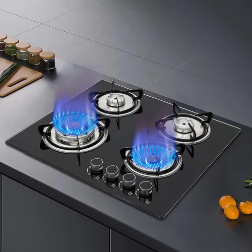 Vista 3 de Placa de cocina de gas de 4 quemadores, estufa de gas integrada, GLP, convertible, estufa de propano templado con protección de termopar