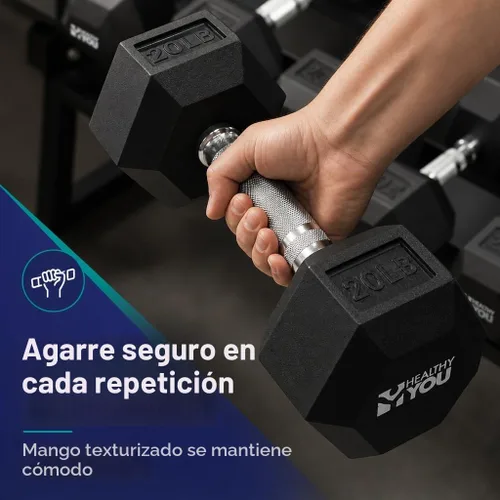 Vista 7 de Rubber Hex Chrome Dumbbell Complete Package Set