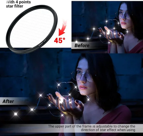 Vista 4 de PROfezzion Kit de filtro de estrella de 2.165 in, 3 piezas de filtro de estrella ajustable para Sony A7 II III IV con lente FE de 1.102-2.756 in