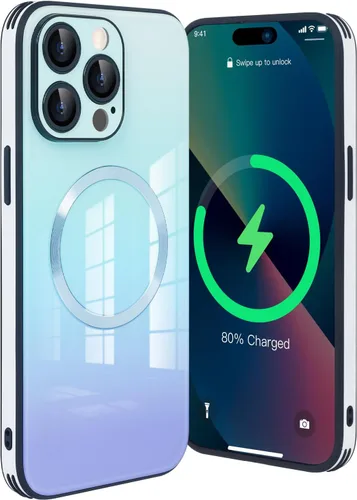Vista 24 de Guppy Funda para iPhone 12 Pro - Parte trasera de vidrio degradado con carga magnética, película de lente, color negro