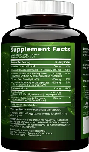 Vista 2 de MRM Nutrition Vegan Bone Maximizer Fuerza ósea + densidad Algas orgánicas certificadas con vitamina K2 + D3 Clínicamente probado Nutrición
