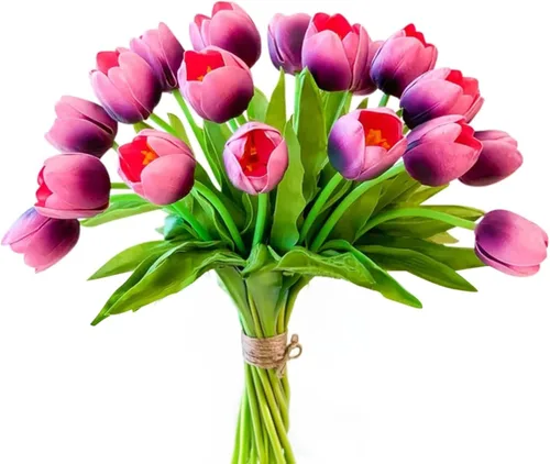 Vista 10 de Real Touch Mesa Tulipán Flores Artificiales Tallo Floral 6 piezas, Decoración del Hogar, Comedor, Sin Jarrón 6 Piezas (blanco)