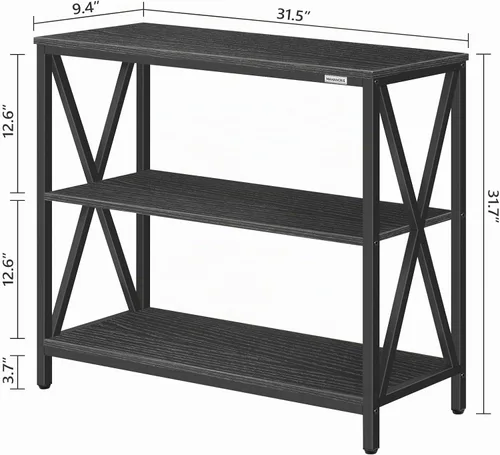 Vista 3 de MAHANCRIS Mesa de sofá, mesa consola industrial, mesa lateral estrecha de 3 niveles con estantes abiertos, mesa de vestíbulo para entrada, pasillo
