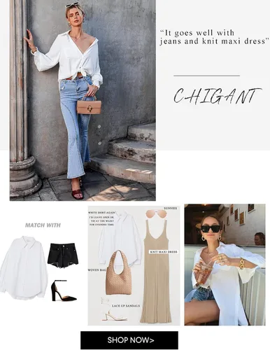 Vista 5 de Chigant Camisas con botones de manga larga tipo farol, blusas de gran tamaño, camisas casuales para la oficina