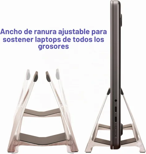 Vista 4 de Soporte vertical para laptop, soporte de ahorro de espacio para MacBook con ajuste de ancho sin herramientas, bonito aluminio anodizado