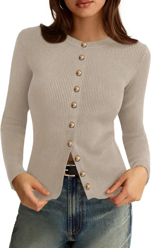 Vista 13 de PRETTYGARDEN Suéteres tipo cárdigan ligeros de otoño para mujer Marrón