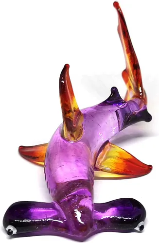 Vista 4 de Hammerhead - Figura de tiburón de vidrio soplado Sealife coleccionable en miniatura para acuario Hand-blown glass, 1.5 in tall, for coastal shelf
