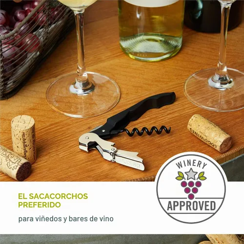 Vista 3 de True Truetap Sacacorchos de camarero de doble bisagra, abridor de botellas de vino de acero inoxidable con cortador de papel de aluminio Negro