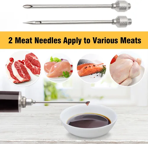 Vista 2 de Inyector de carne, jeringa inyectora de pavo de adobo de plástico con aguja de carne atornillada para parrilla de barbacoa ahumadora, 1 oz, rojo